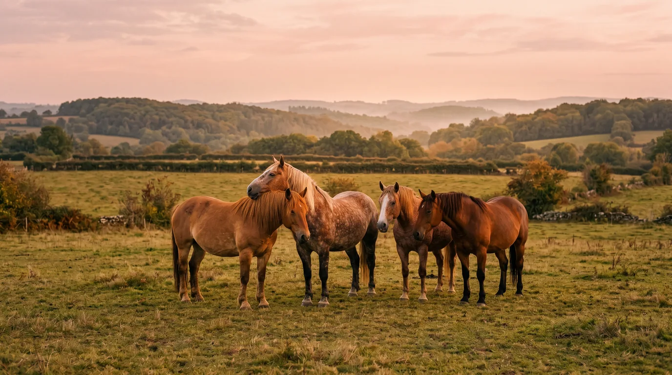Les chevaux du La Terre de nos Pères en liberté, Haute-Vienne